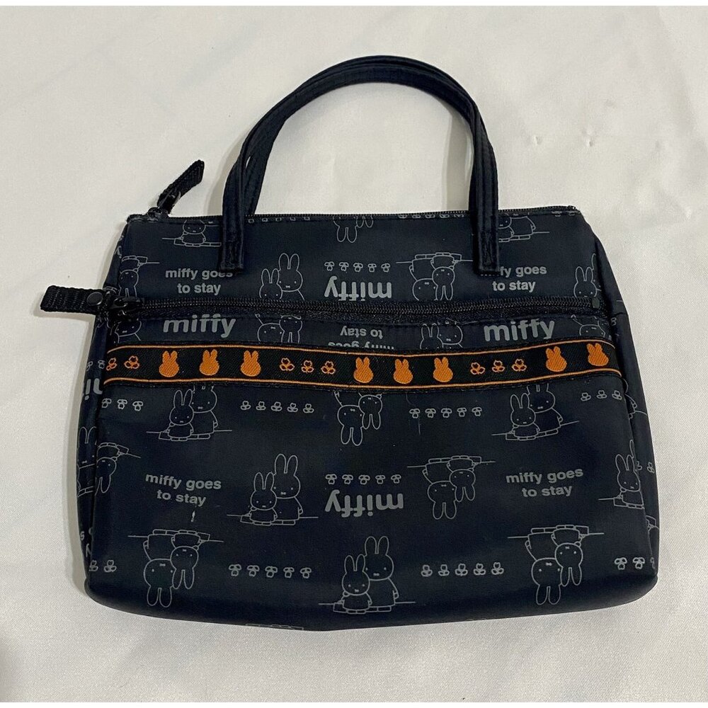 JAPAN Miffy Rabbit Black White Orange Travel Make Up Pouch Bag Purse Small